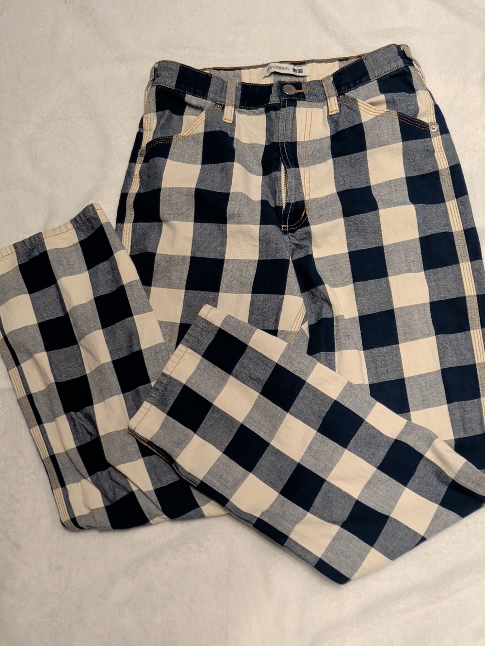 Uniqlo x JW Anderson Checkered Worker Jeans 25" / Size 2 Small Blue Denim Plaid